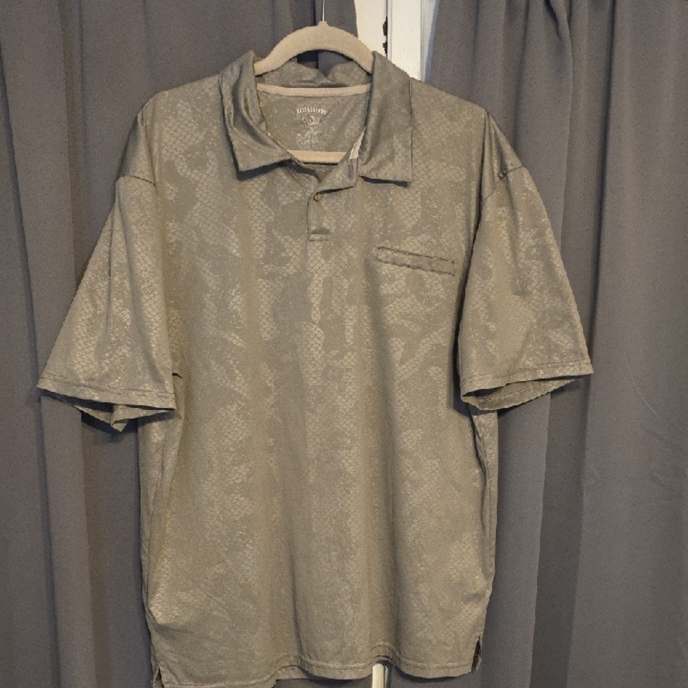 Reel‎ Legends Mens Polo Shirt Gray Scaley Design Pocket Lightweight  Vented XL